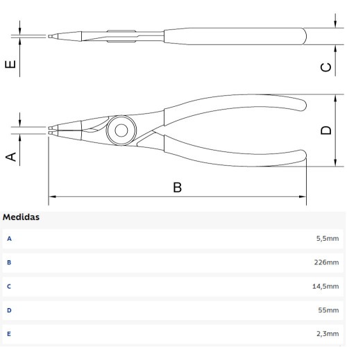 Alicate para an�is interno reto 9