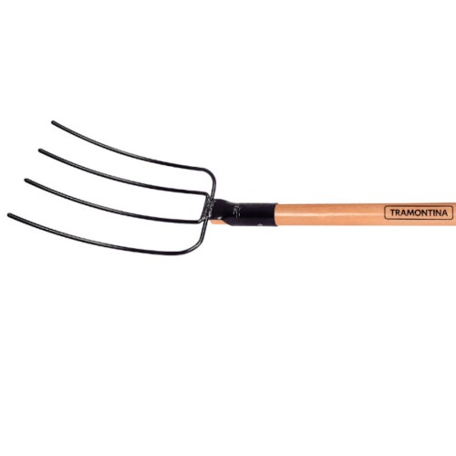 Forcado reto de arame 4 dentes em aço com cabo de madeira 71 cm Forcado reto de arame 4 dentes em aço com cabo de madeira 71 cm