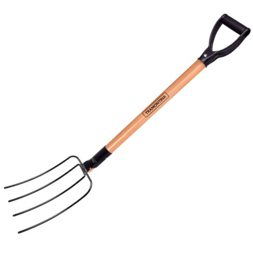Forcado reto de arame 4 dentes em aço com cabo de madeira 71 cm Forcado reto de arame 4 dentes em aço com cabo de madeira 71 cm
