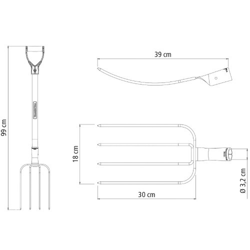 Forcado reto de arame 4 dentes em aço com cabo de madeira 71 cm Forcado reto de arame 4 dentes em aço com cabo de madeira 71 cm