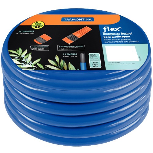 Mangueira azul em PVC 2 camadas 20 m com engate rosqueado e esguicho - Flex