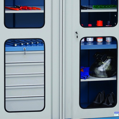 Arm�rio para ferramentas com 3 prateleiras 5 gavetas e portas de vidro - AM-14