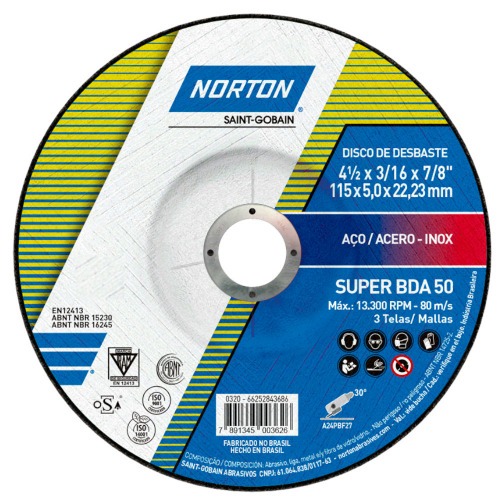 Disco de desbaste para metal 4.1/2 x 3/16 x 7/8