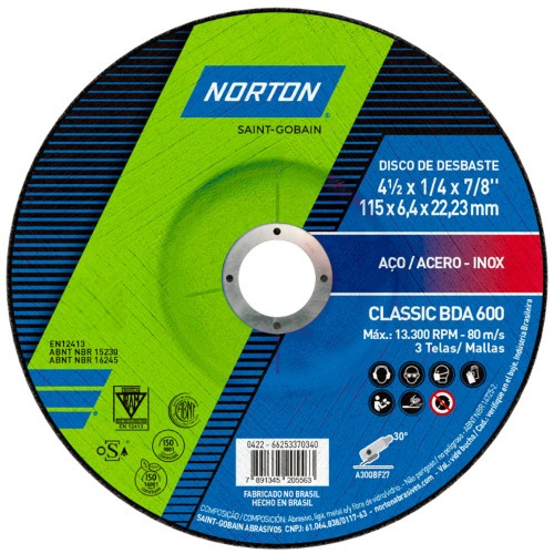 Disco de desbaste para a�o 4.1/2 x 1/4 x 7/8