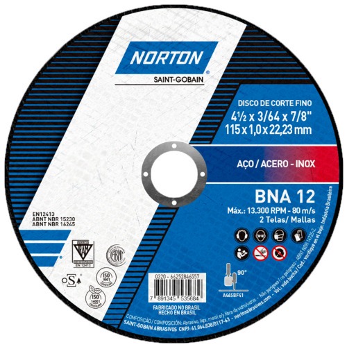 Disco de corte para metal e inox 4.1/2 x 3/64 x 7/8 Disco de corte para metal e inox 4.1/2 x 3/64 x 7/8