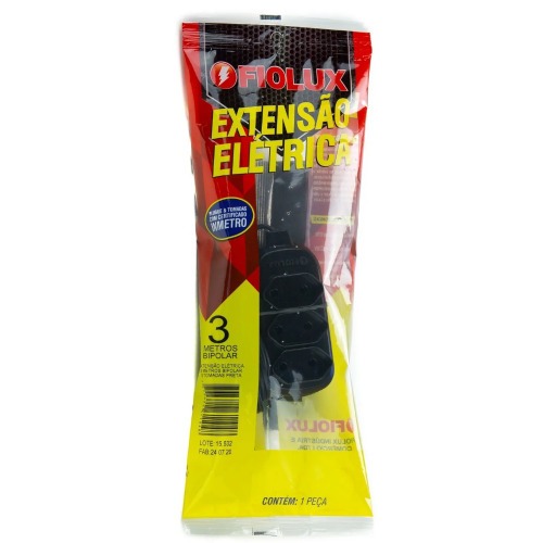 Extens�o el�trica 3 metros 3 tomadas 2 x 0,75 mm 10A bipolar