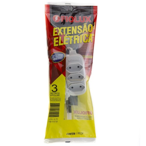Extens�o el�trica 3 metros 3 tomadas 2 x 0,75 mm 10A bipolar