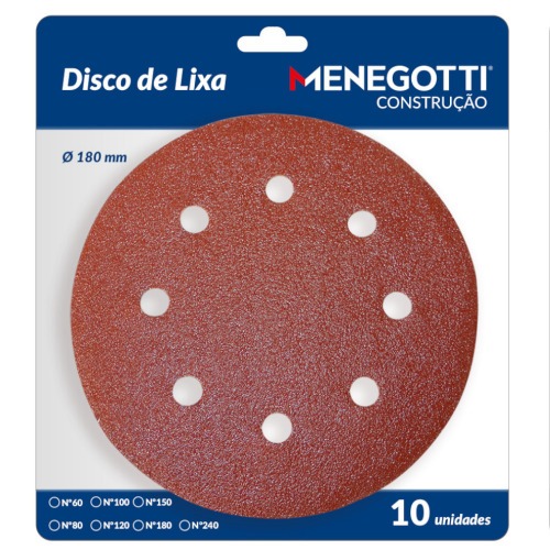 Disco de lixa 180 mm 8 furos para lixadeira MLP800H / MLP710 LED com 10 unidades Disco de lixa 180 mm 8 furos para lixadeira MLP800H / MLP710 LED com 10 unidades