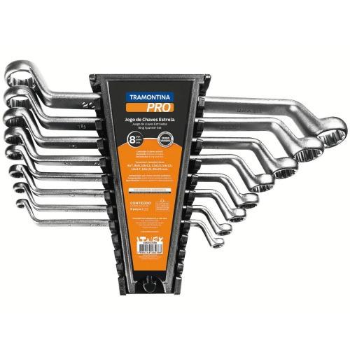 Jogo de chave estrela 6 a 22 mm com 8 pe�as em a�o cromo van�dio - 44630/308