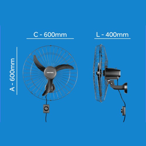 Ventilador de parede 60 cm oscilante preto - New  220V