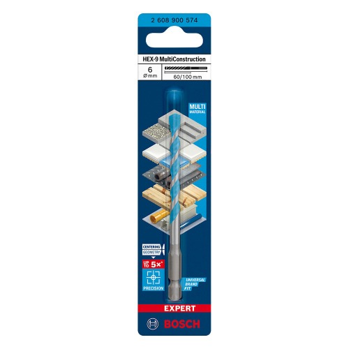 Broca multi material 6 x 60 x 100 mm HEX-9 Multi Construction