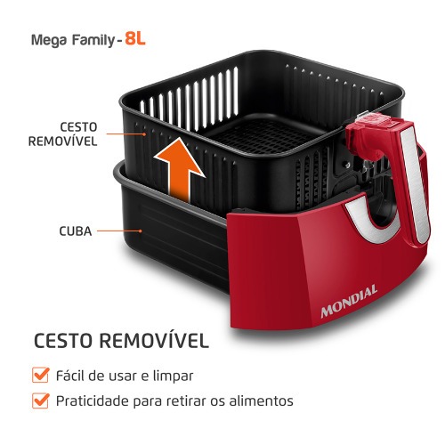 Fritadeira el�trica sem �leo Air Fryer 8L 1900W Mega Family - AFN-80-RI  110V