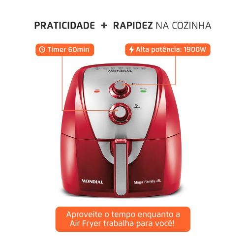 Fritadeira el�trica sem �leo Air Fryer 8L 1900W Mega Family - AFN-80-RI  110V