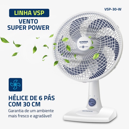 Kit 2 Ventiladores de mesa 30 cm 6 p�s 3 velocidades Super Power- VSP-30-W  110V