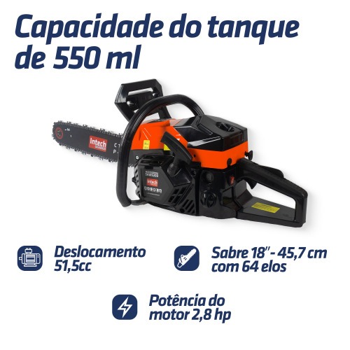 Motosserra a gasolina 51,5 cc com sabre de 18