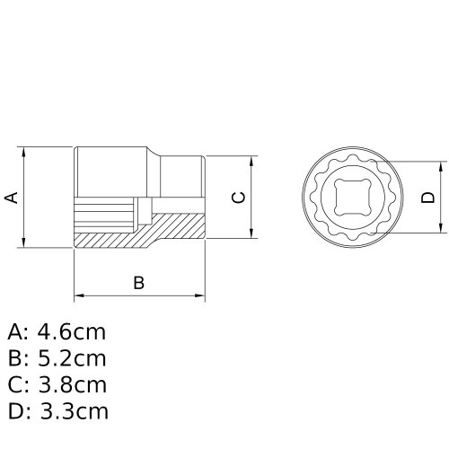 Soquete estriado 33 mm encaixe 3/4