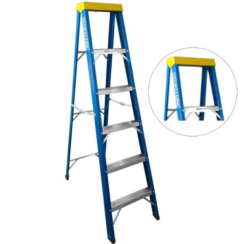 Escada de fibra de vidro 5 degraus + patamar 1,80 m americano simples Escada de fibra de vidro 5 degraus + patamar 1,80 m americano simples