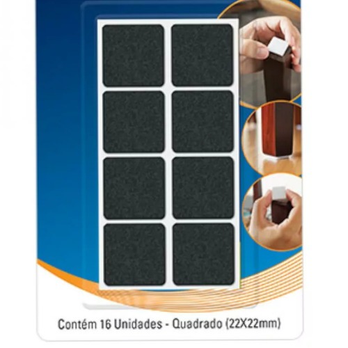 Feltro protetor adesivo quadrado 22 mm com 16 unidades