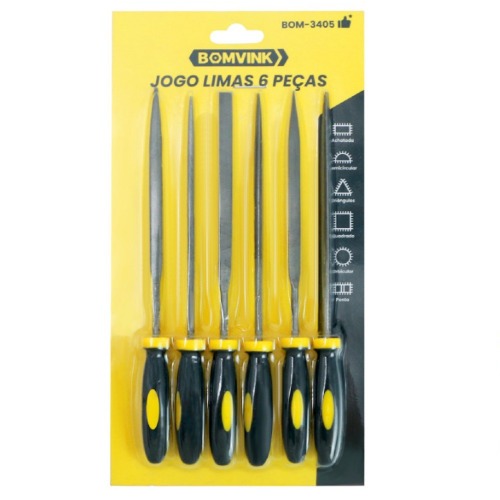 Jogo de limas agulha com cabo 6 peças - BOM-3405 Jogo de limas agulha com cabo 6 peças - BOM-3405