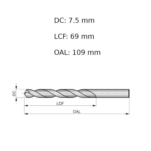 Broca de a�o r�pido para metal 7,5 mm DIN 338 - A1147.5B