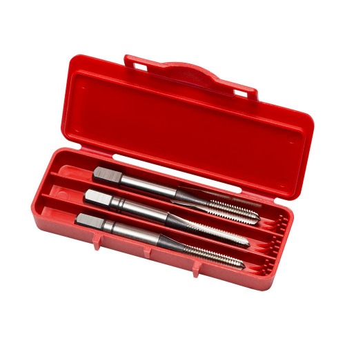 Jogo de macho manual aço rápido M3 x 0,5 mm DIN352 com 3 peças - E100M3NO8 Jogo de macho manual aço rápido M3 x 0,5 mm DIN352 com 3 peças - E100M3NO8