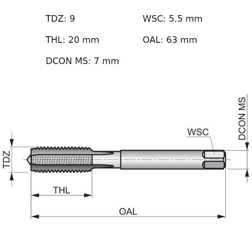Jogo de macho manual a�o r�pido M9 x 1,25 mm DIN352 com 3 pe�as - E100M9NO8
