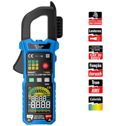 Alicate amper�metro digital True Rms CAT III 600V Smart - SM-3305