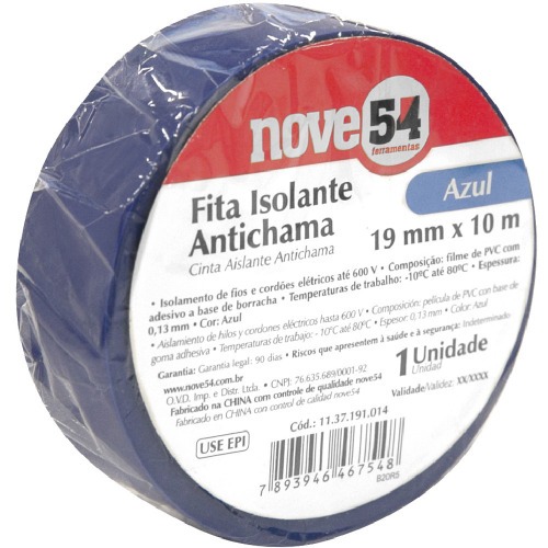 Fita isolante antichama azul 19 mm x 10 m