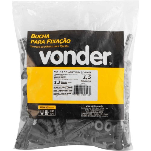 Bucha pl�stica de fixa��o 12 mm com anel 150 pe�as - VA-12