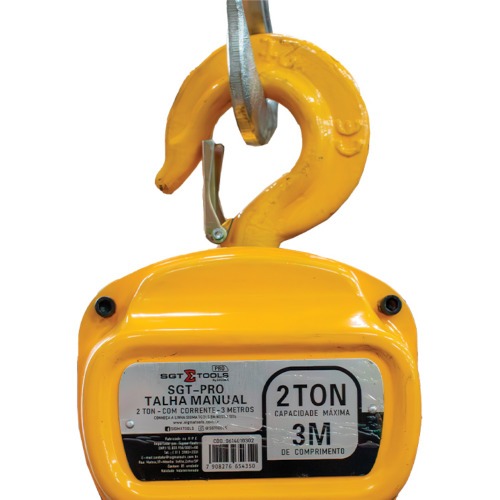 Talha manual 2 toneladas com corrente de 3 metros - SGT-PRO