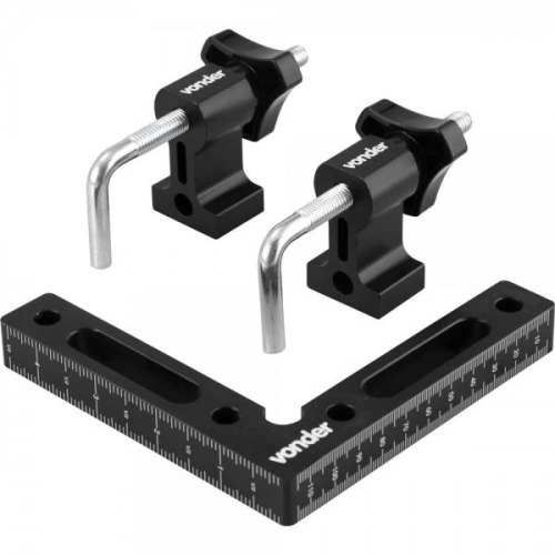 Esquadro de alumínio 110 mm para marceneiro com 2 hastes fixadoras Esquadro de alumínio 110 mm para marceneiro com 2 hastes fixadoras