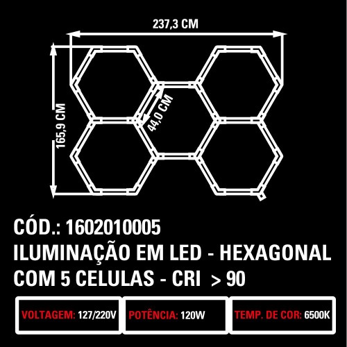 Luminária colméia hexagonal em Led com 5 células - CRI>90 110V/220V Luminária colméia hexagonal em Led com 5 células - CRI>90 110V/220V