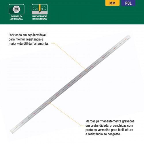 Escala m�trica em a�o inoxid�vel 500 mm - ST91402