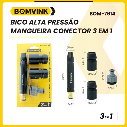 Esguicho pl�stico para mangueira com 3 acess�rios - BOM-7614
