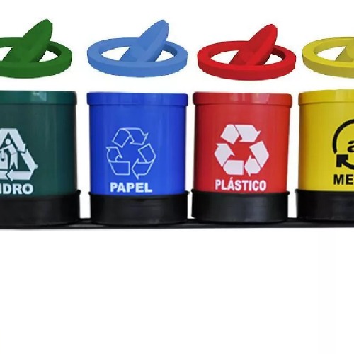Kit com 4 lixeiras de 14L para coleta seletiva tampa meia lua