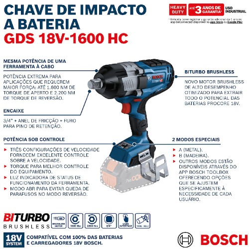 Chave de impacto a bateria 18V 8Ah 3/4