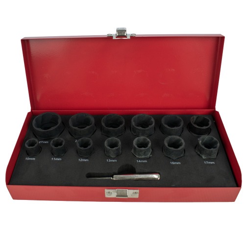 Jogo de extratores de parafusos e porca danificadas 10 a 27 mm 14 pe�as