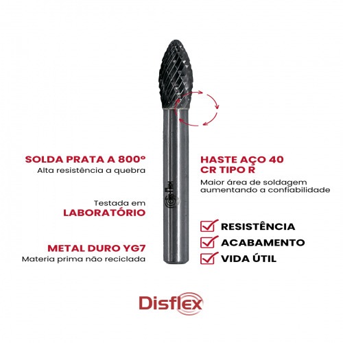 Lima rotativa endurecida em chama 6 x 18 mm haste 6 mm - 23.282