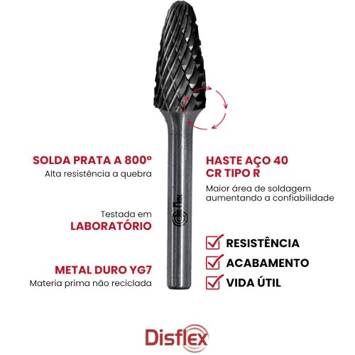 Lima rotativa endurecida em arvore 12 x 25 mm haste 6 mm - 23.201