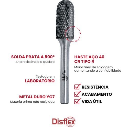 Lima rotativa endurecida cilíndrica redonda 12 x 25 mm haste 6 mm - 23.208 Lima rotativa endurecida cilíndrica redonda 12 x 25 mm haste 6 mm - 23.208
