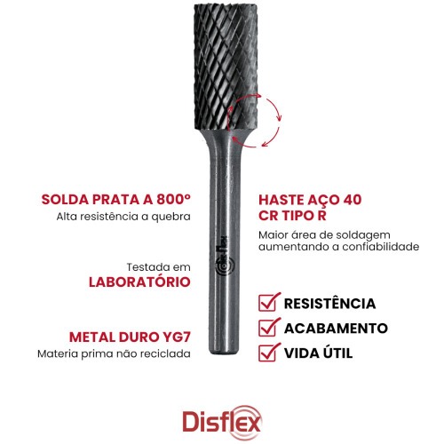 Lima rotativa endurecida cil�ndrica reta 8 x 20 mm haste 6 mm - 23.211