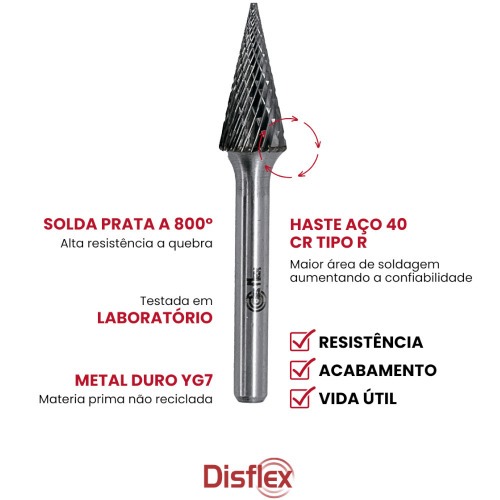 Lima rotativa endurecida c�nica reta 12 x 25 mm haste 6 mm - 23.238