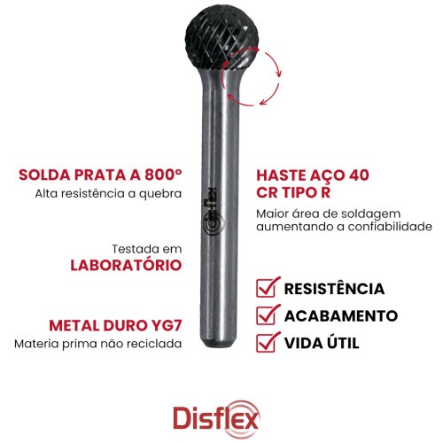 Lima rotativa endurecida esf�rica 10 x 8 mm haste 6 mm - 23.217