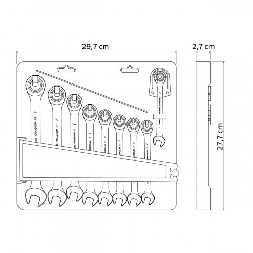 Jogo de chave combinada com catraca 8 a 19 mm 9 peças Jogo de chave combinada com catraca 8 a 19 mm 9 peças