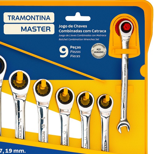 Jogo de chave combinada com catraca 8 a 19 mm 9 peças Jogo de chave combinada com catraca 8 a 19 mm 9 peças