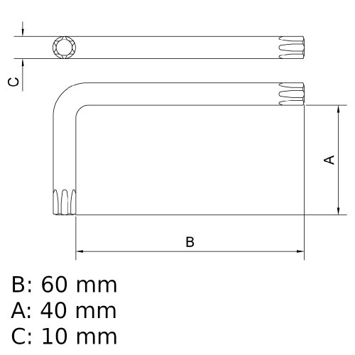Chave hexalobular tipo L a�o cromo van�dio - T-15