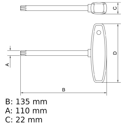 Chave hexalobular T40 x 100 mm cabo T a�o cromo van�dio
