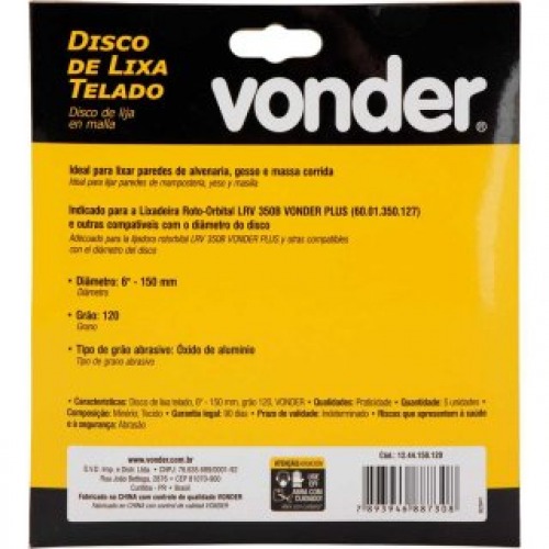 Disco de lixa telado 150 mm grão 120 com 5 peças Disco de lixa telado 150 mm grão 120 com 5 peças
