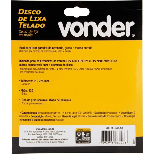 Disco de lixa telado 225 mm gr�o 120 com 5 pe�as