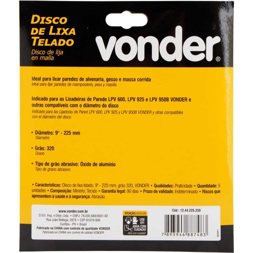 Disco de lixa telado 225 mm grão 320 com 5 peças Disco de lixa telado 225 mm grão 320 com 5 peças